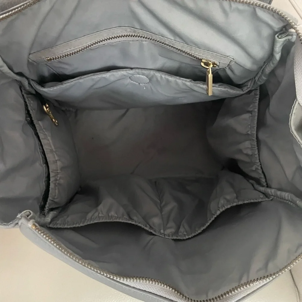 Freshly Picked Gray Diaper Bag Backpack with Gold Accents